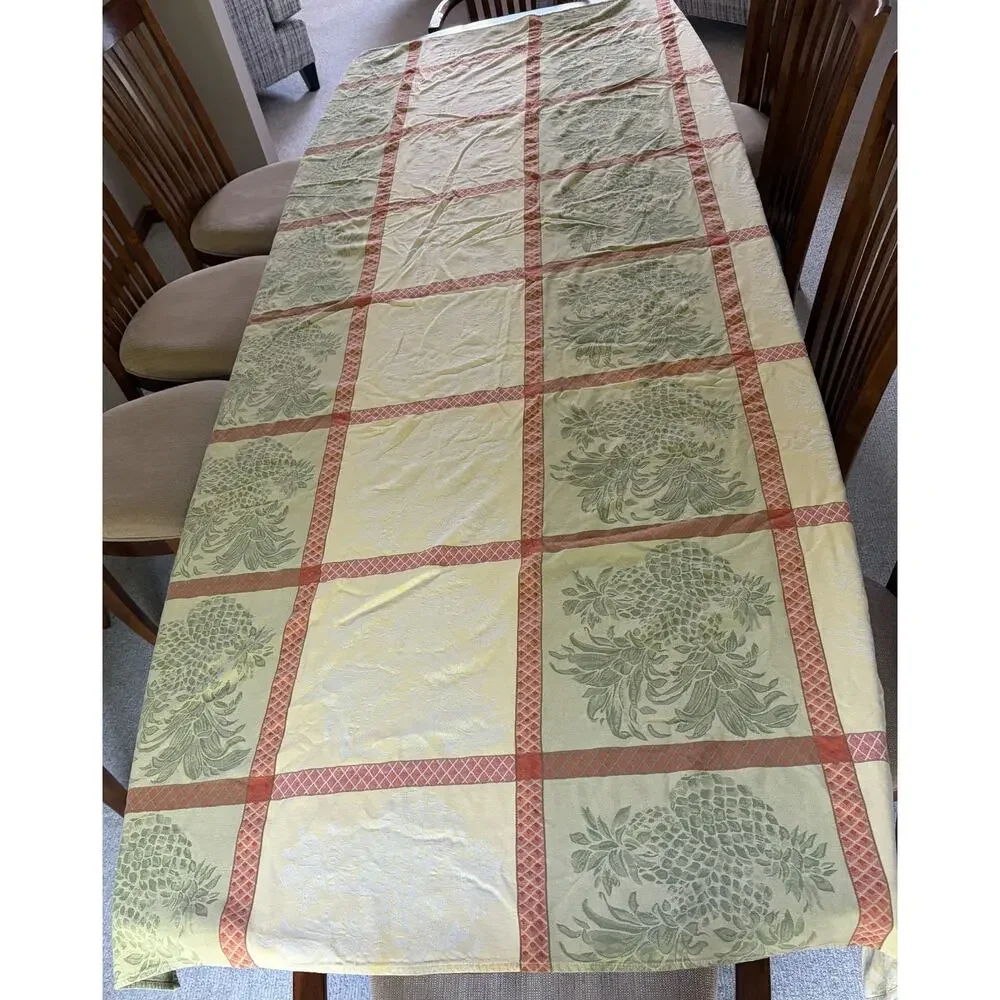 Tommy Bahama Tablecloth Pineapple Damask Cotton Tropical Yellow Green 108x54